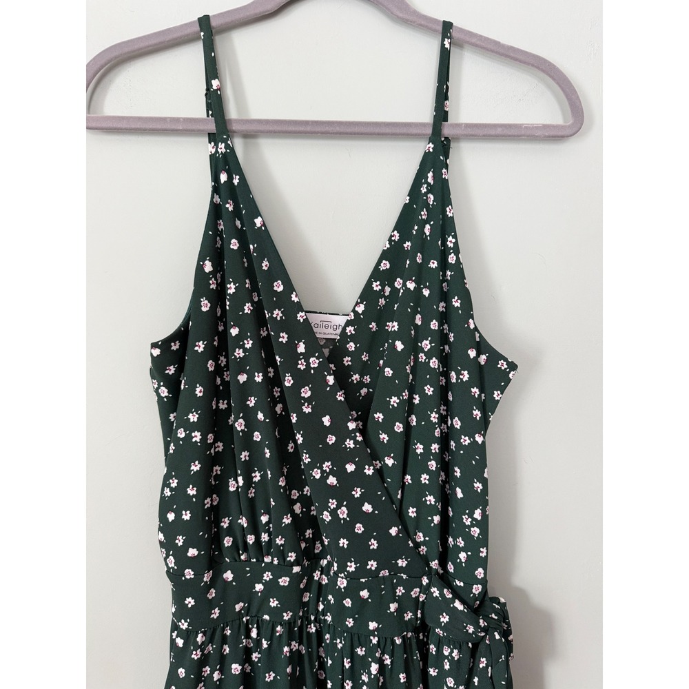 Kaileigh Ditsy Floral Wide Leg Forest Green Faux Wrap Sleeveless Jumpsuit XL - Picture 5 of 9